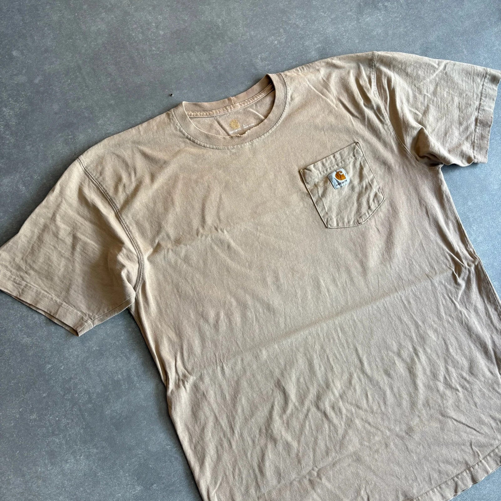 Carhartt Beige Pocket T-Shirt Mens Large Short Sleeve Workwear Vintage Embroidered Logo Casual Tee