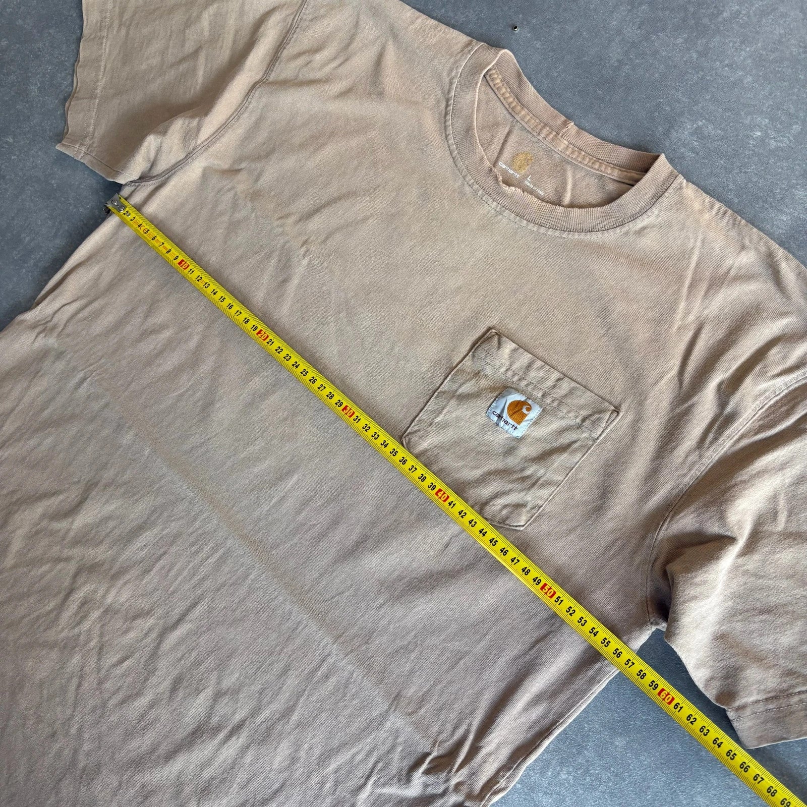 Carhartt Beige Pocket T-Shirt Mens Large Short Sleeve Workwear Vintage Embroidered Logo Casual Tee