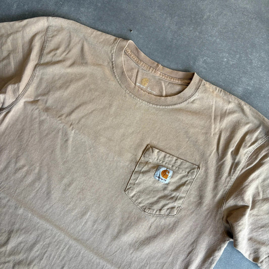 Carhartt Beige Pocket T-Shirt Mens Large Short Sleeve Workwear Vintage Embroidered Logo Casual Tee