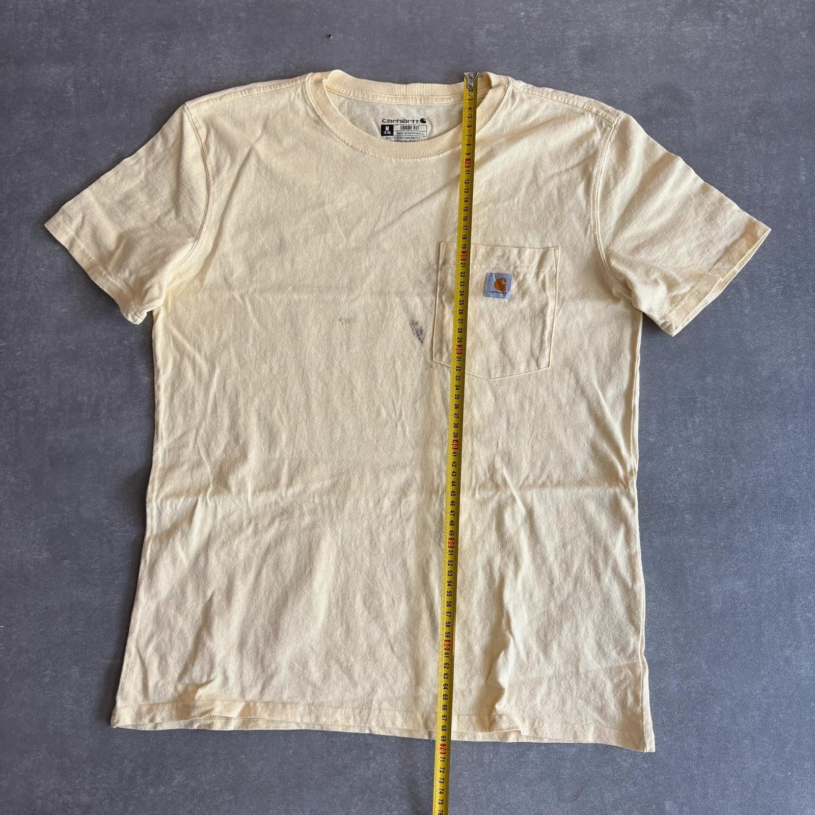 Carhartt Yellow Pocket T-Shirt Mens Medium Loose Fit Workwear Vintage Embroidered Logo Cotton Tee