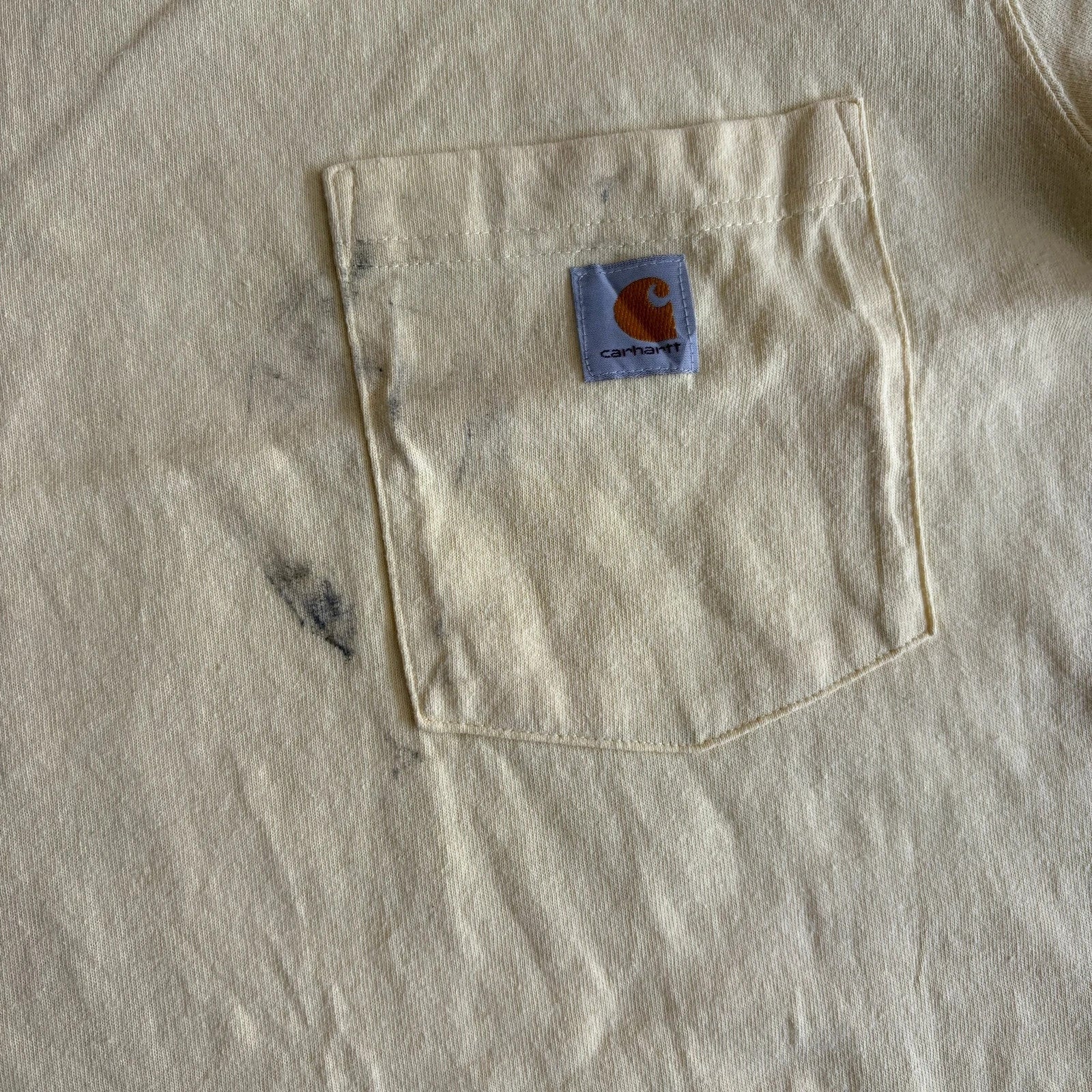 Carhartt Yellow Pocket T-Shirt Mens Medium Loose Fit Workwear Vintage Embroidered Logo Cotton Tee