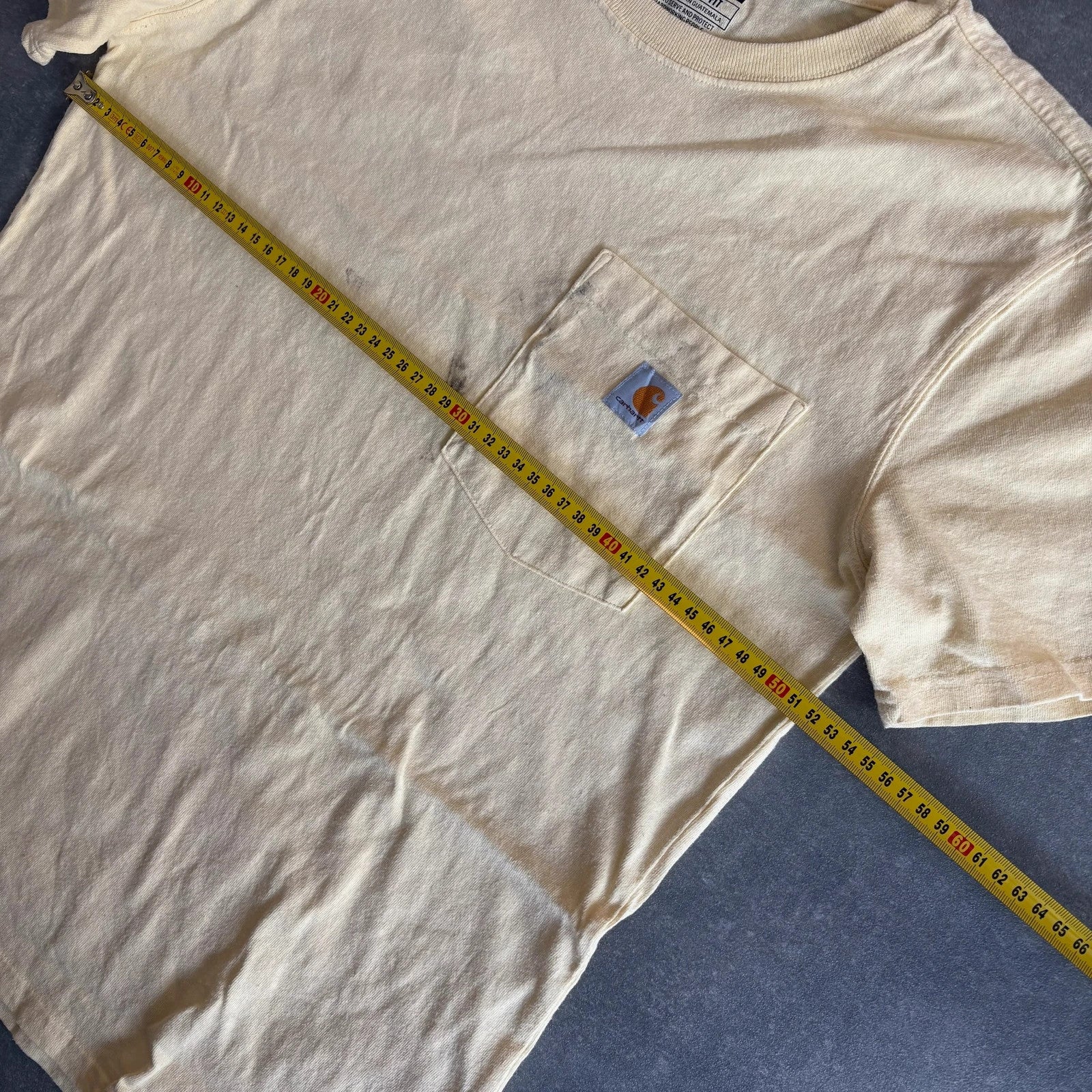 Carhartt Yellow Pocket T-Shirt Mens Medium Loose Fit Workwear Vintage Embroidered Logo Cotton Tee