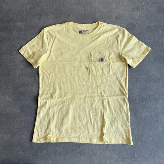 Carhartt Yellow Pocket T-Shirt Mens Medium Loose Fit Workwear Vintage Embroidered Logo Cotton Tee