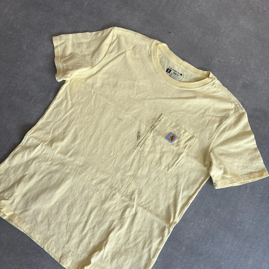Carhartt Yellow Pocket T-Shirt Mens Medium Loose Fit Workwear Vintage Embroidered Logo Cotton Tee