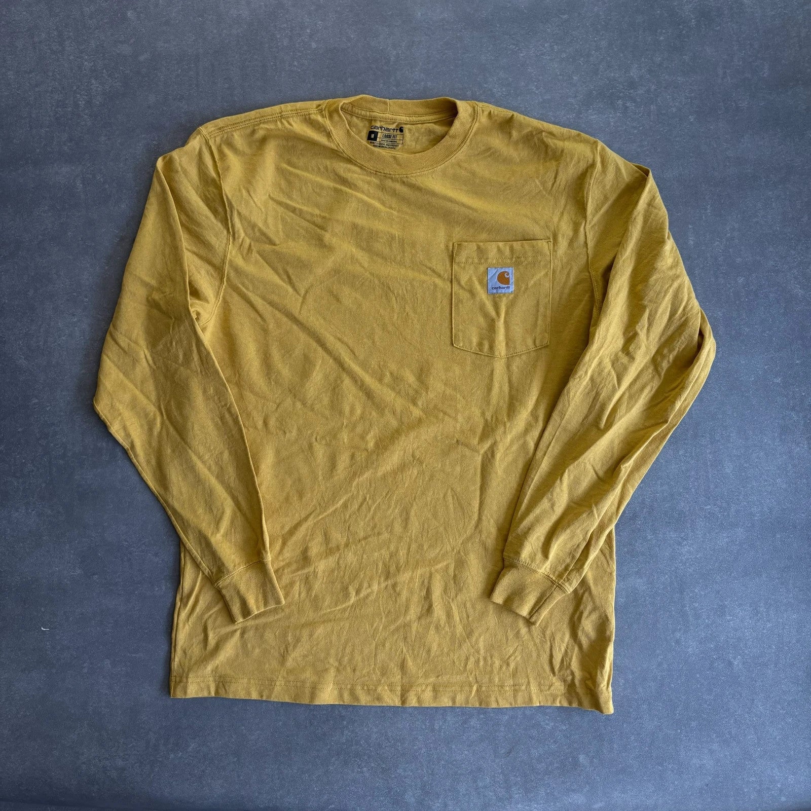 Carhartt Long Sleeve Yellow Gold Loose Fit Sleeve Spellout Vintage Workwear Streetwear Crewneck