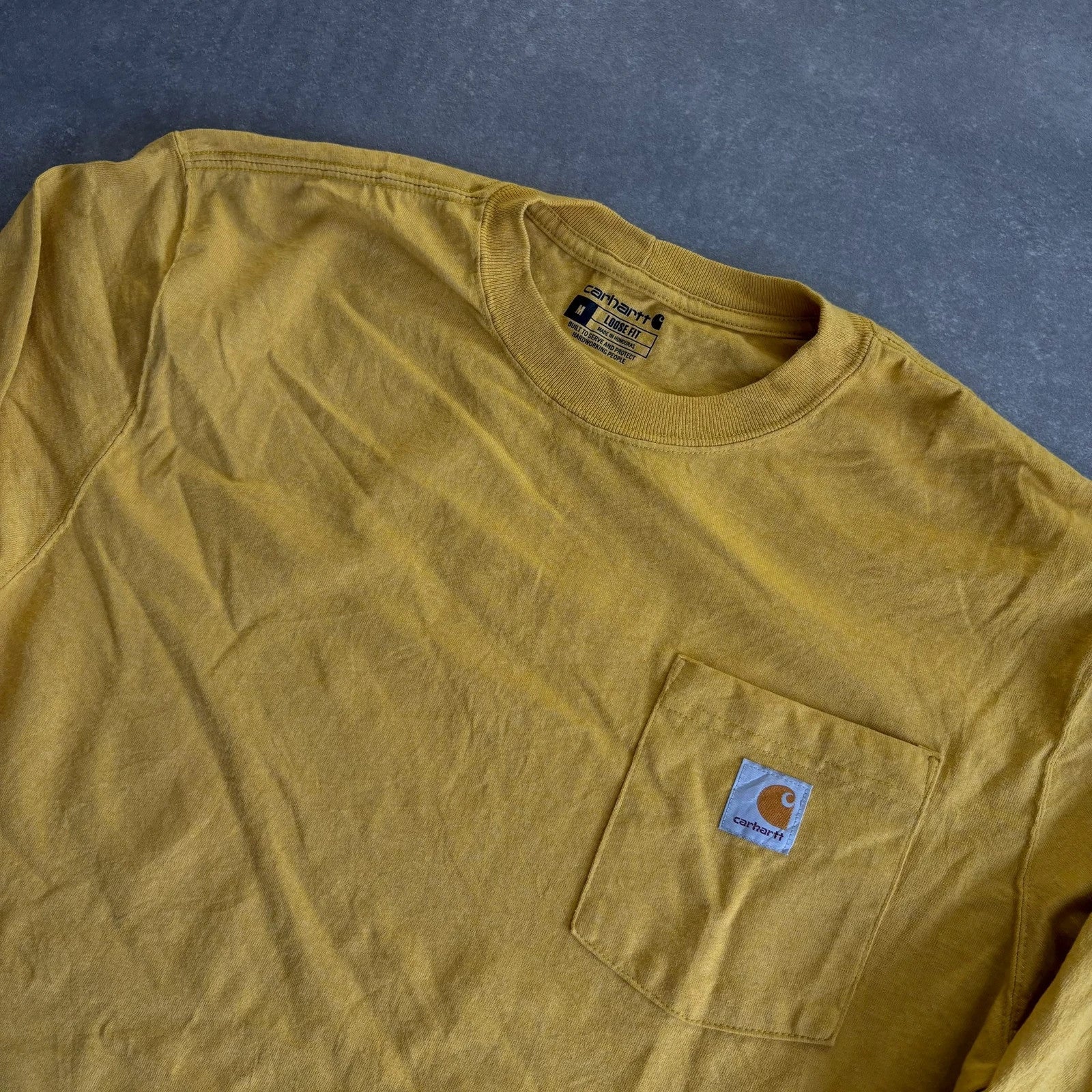 Carhartt Long Sleeve Yellow Gold Loose Fit Sleeve Spellout Vintage Workwear Streetwear Crewneck