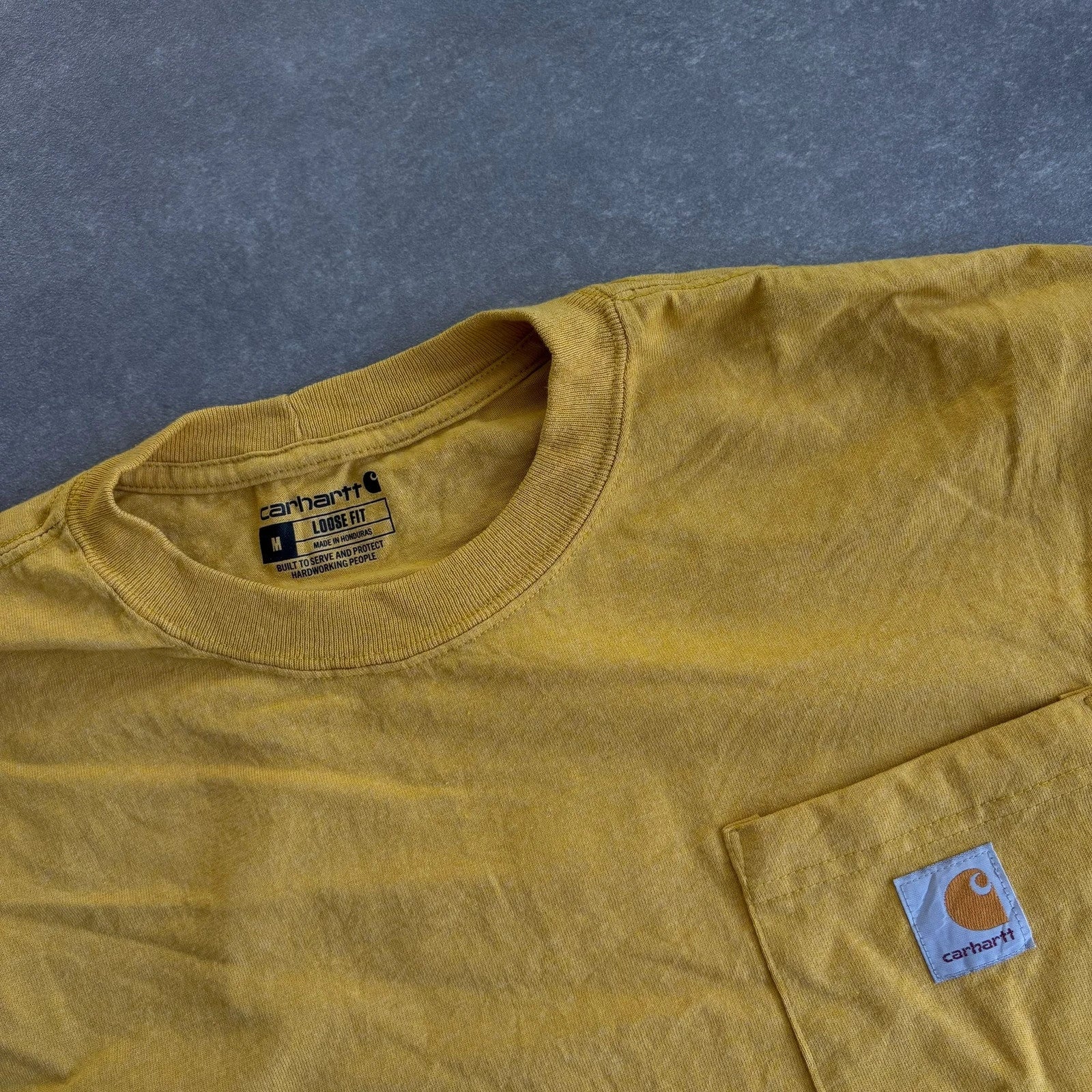 Carhartt Long Sleeve Yellow Gold Loose Fit Sleeve Spellout Vintage Workwear Streetwear Crewneck