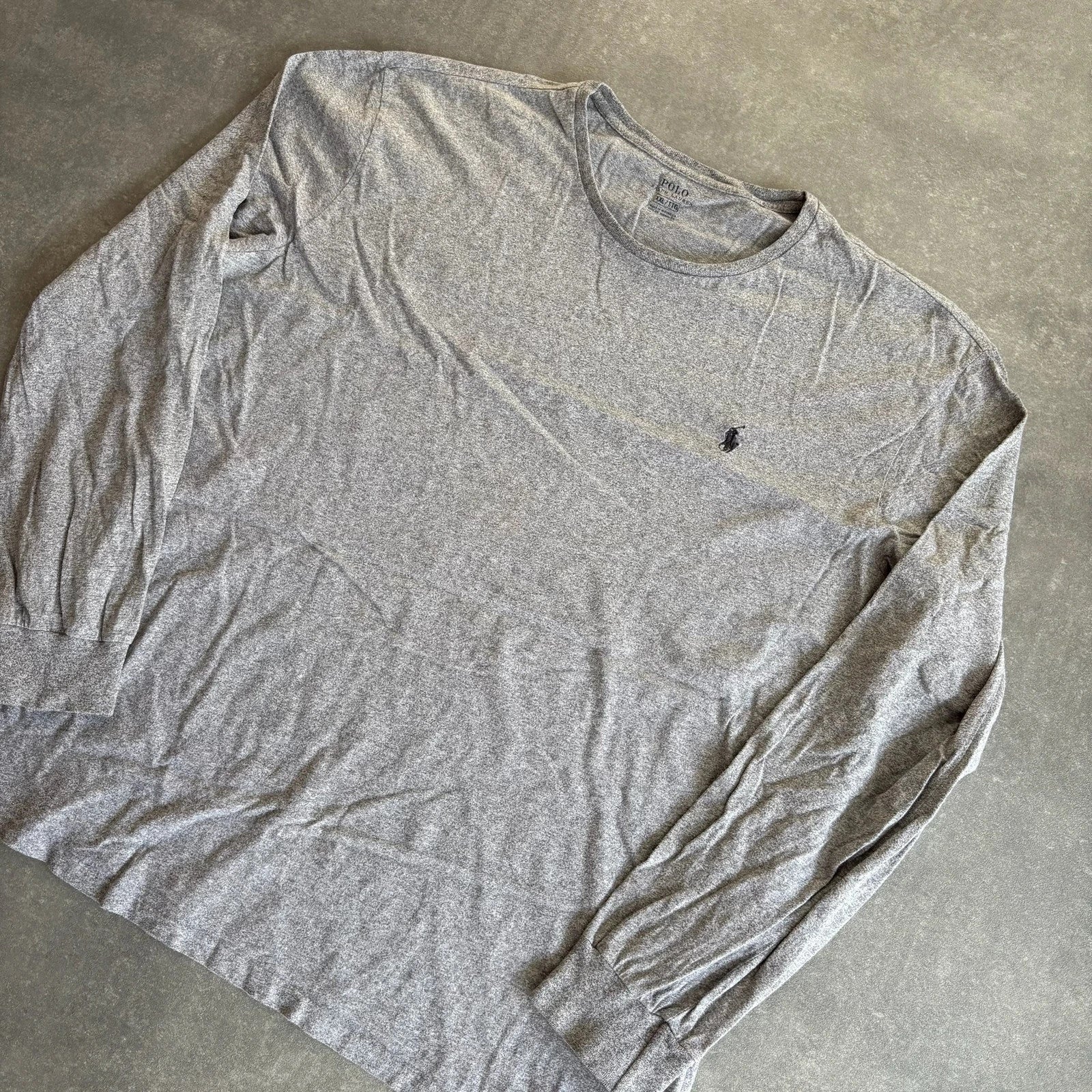 Ralph Lauren Long Sleeve Tee Heather Grey Pony Logo Vintage Athletic Streetwear Crewneck Cotton