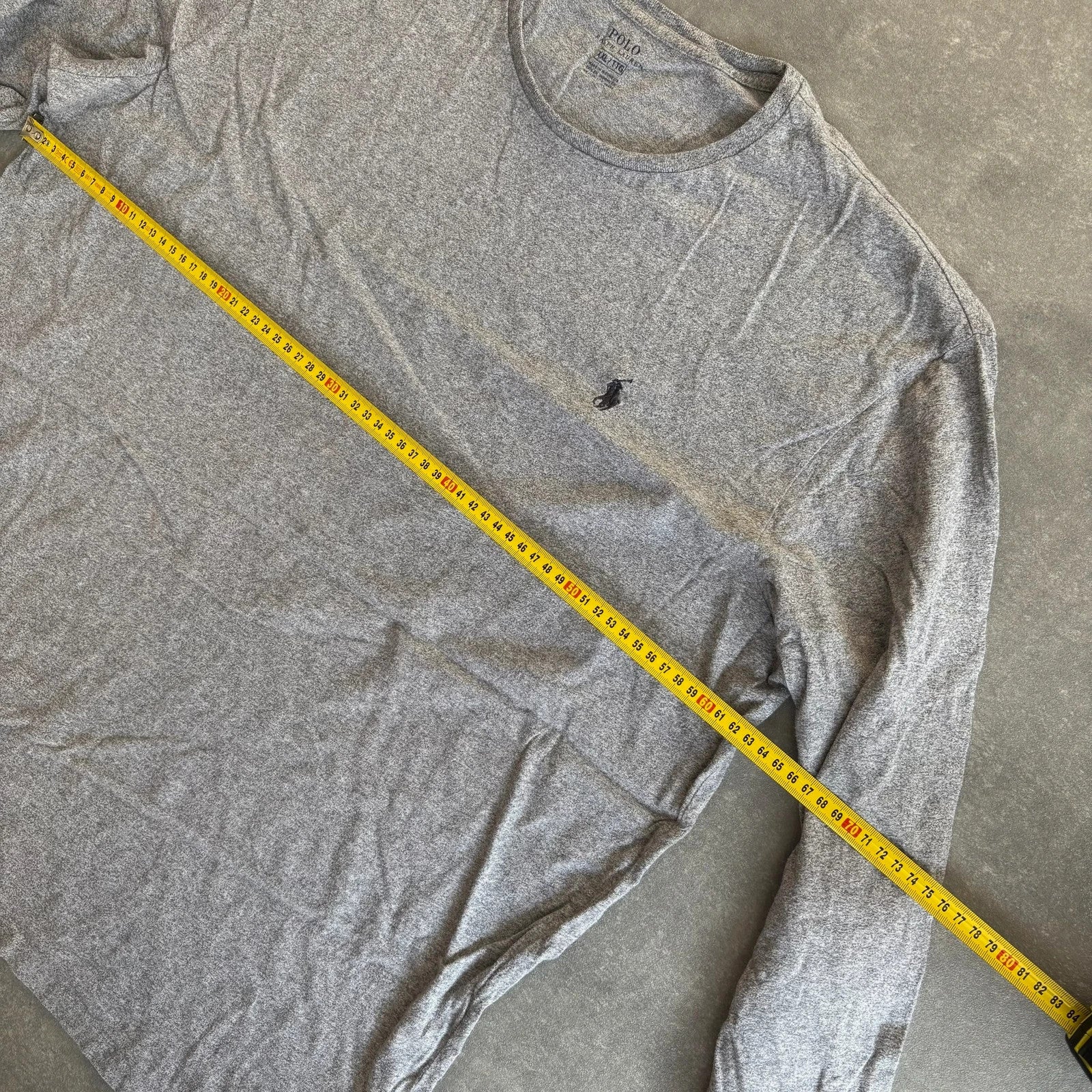 Ralph Lauren Long Sleeve Tee Heather Grey Pony Logo Vintage Athletic Streetwear Crewneck Cotton