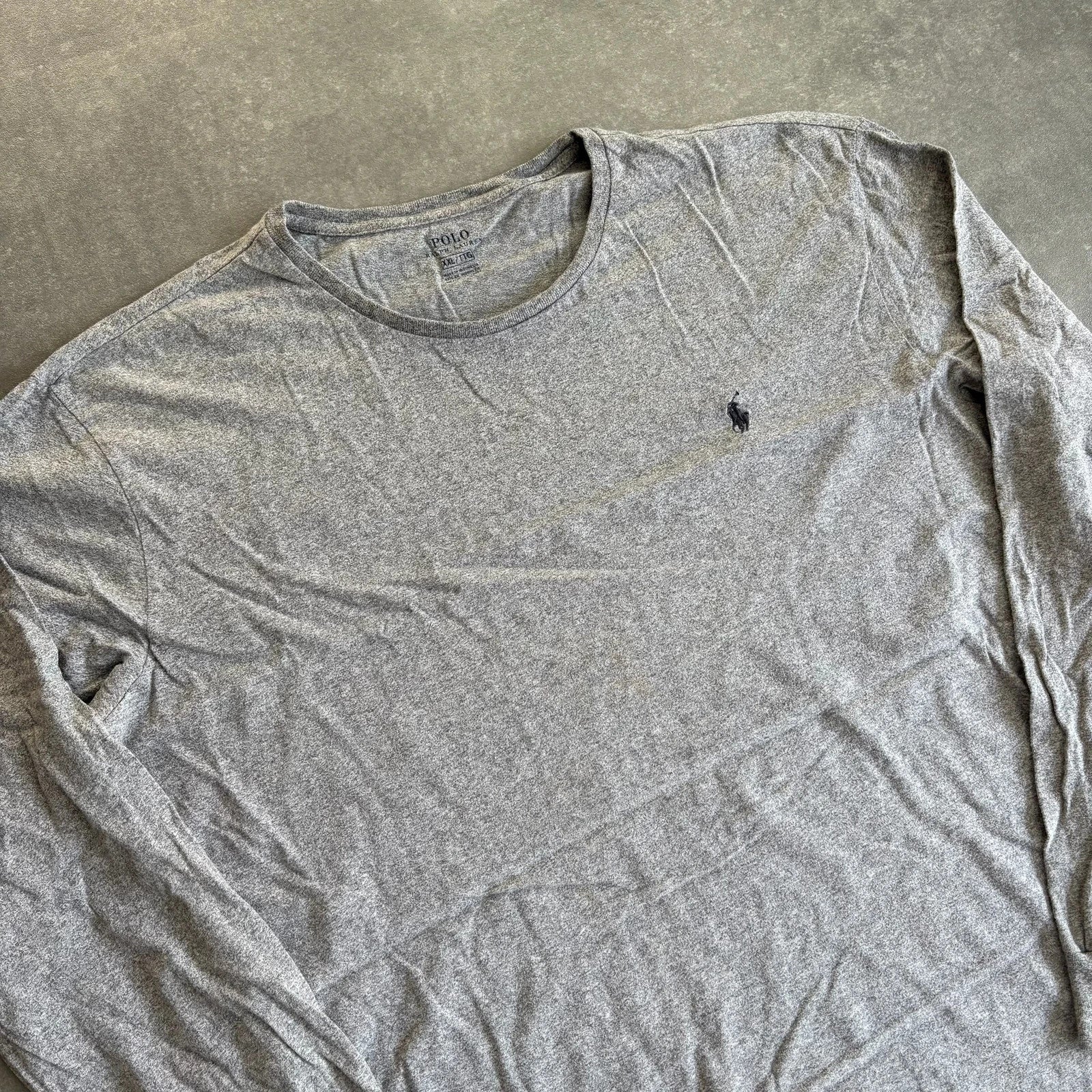 Ralph Lauren Long Sleeve Tee Heather Grey Pony Logo Vintage Athletic Streetwear Crewneck Cotton