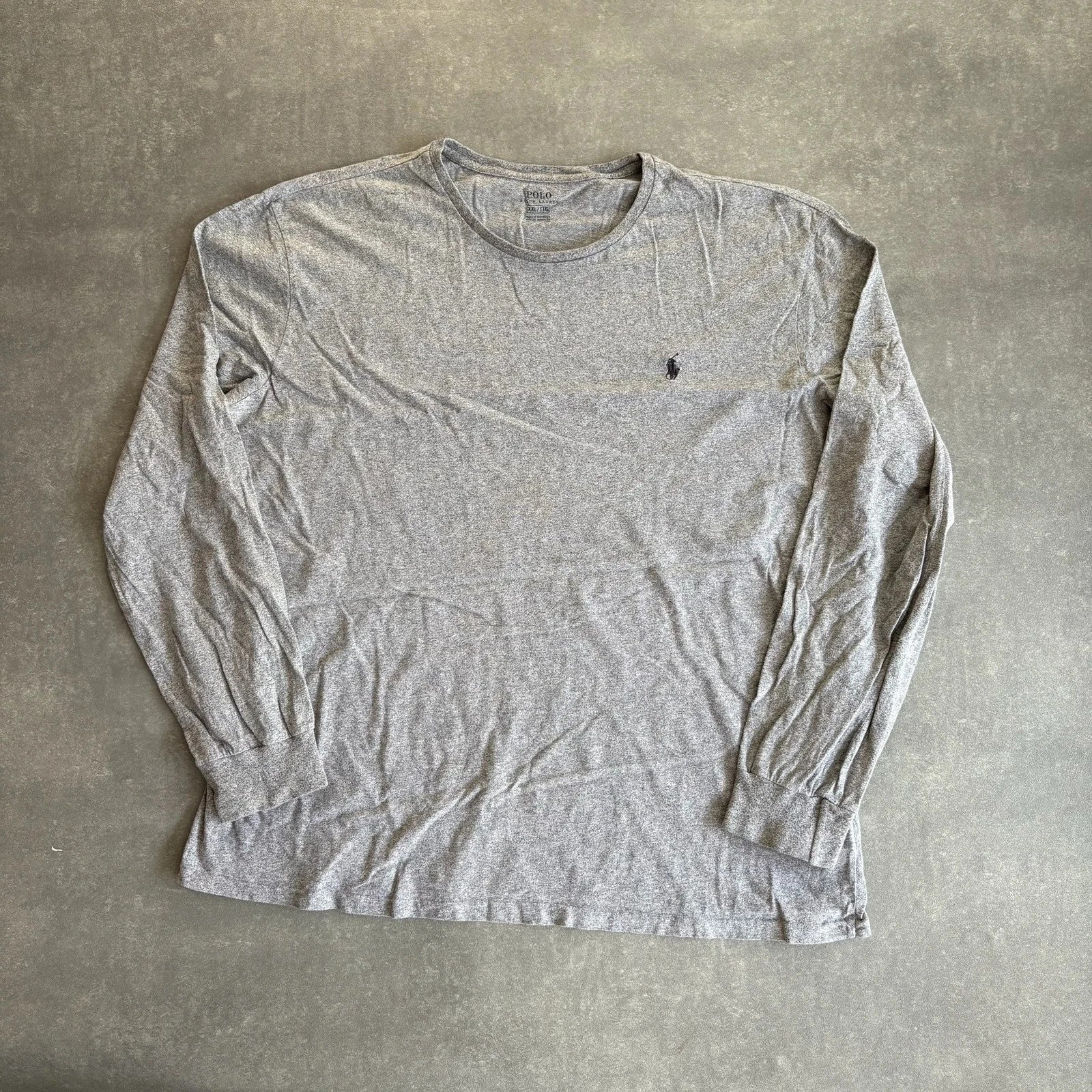 Ralph Lauren Long Sleeve Tee Heather Grey Pony Logo Vintage Athletic Streetwear Crewneck Cotton