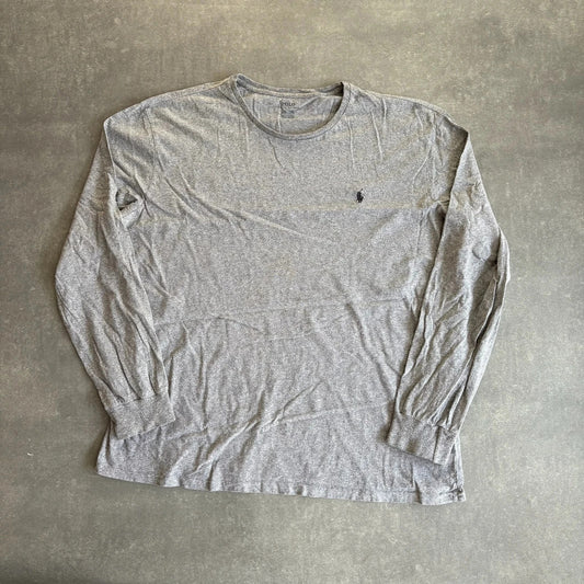 Ralph Lauren Long Sleeve Tee Heather Grey Pony Logo Vintage Athletic Streetwear Crewneck Cotton