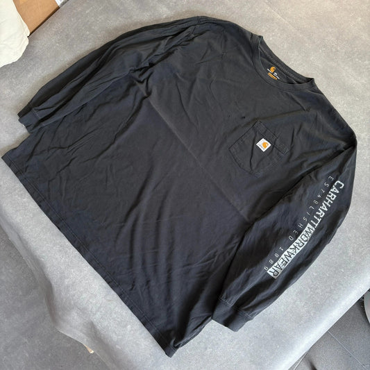 Carhartt Workwear Long Sleeve Black Sleeve Spellout Est 1889 Vintage Heavyweight Streetwear Crewneck