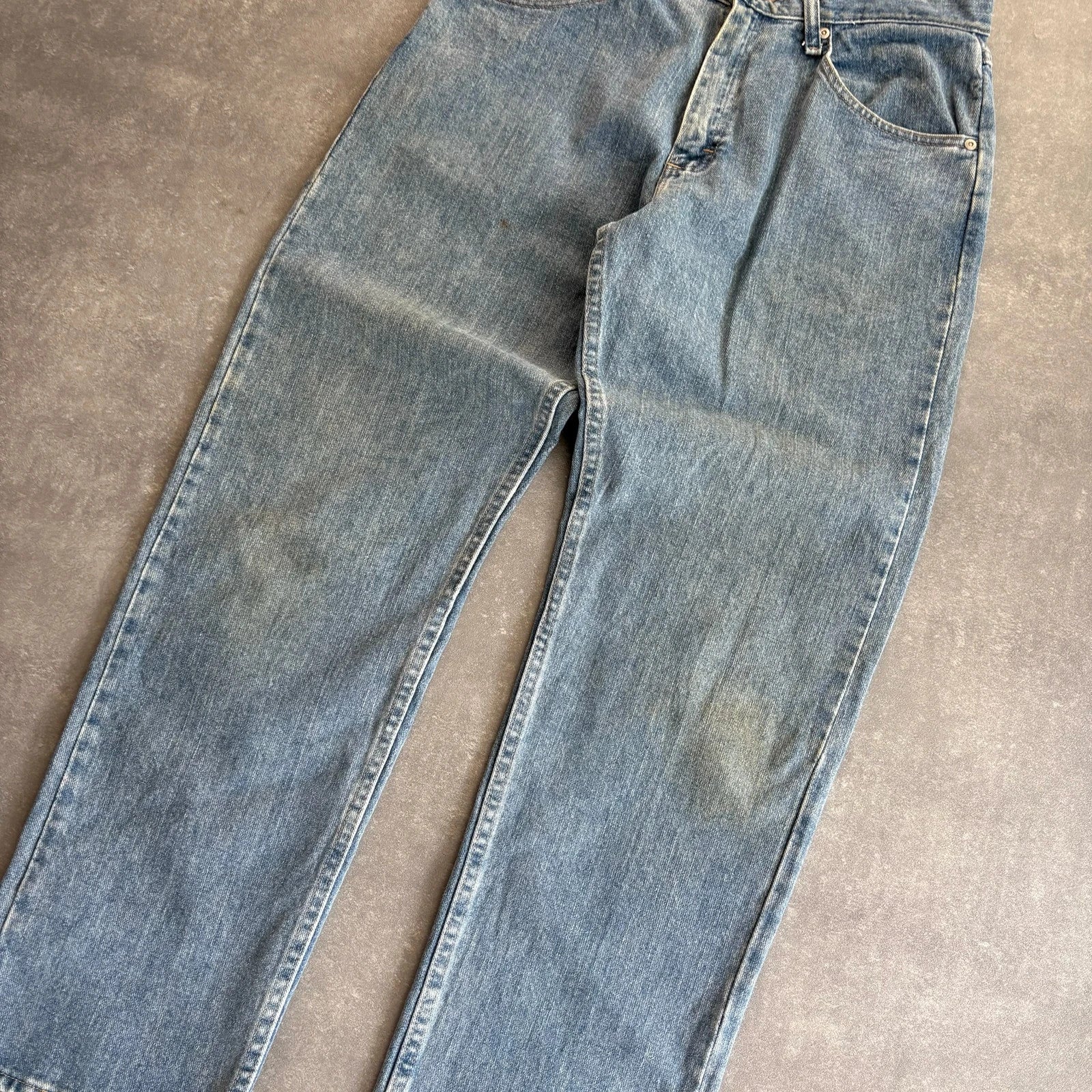 Wrangler Straight Leg Jeans Mid Wash Blue Denim Vintage Workwear Western Casual Mens W33 L32