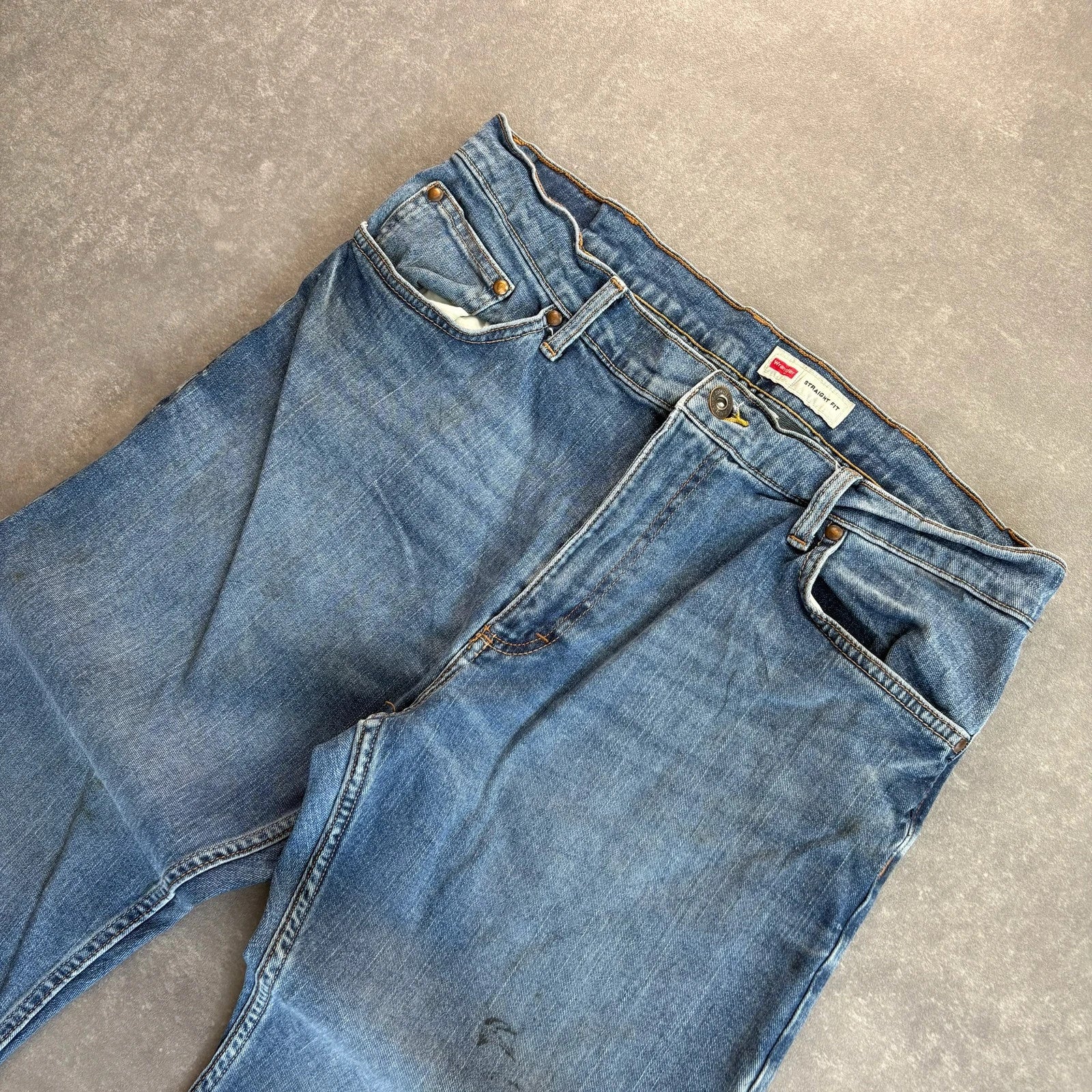 Wrangler Straight Fit Jeans Blue Denim Vintage Workwear Western Casual Straight Leg Mens W34 L32