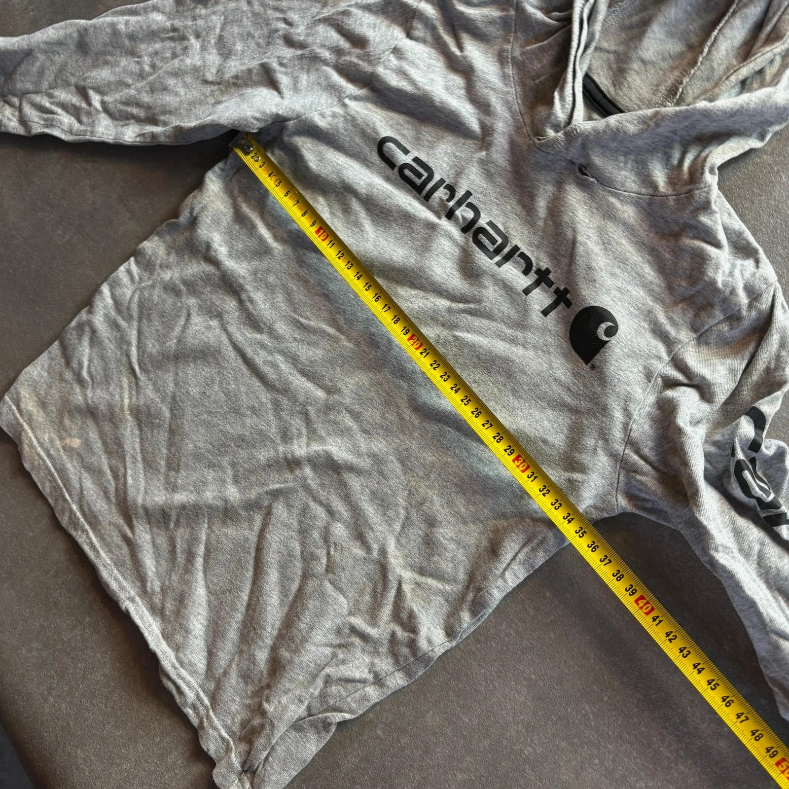 Carhartt Grey Spellout Hoodie Kids Size 6 Sleeve Graphic Logo Casual