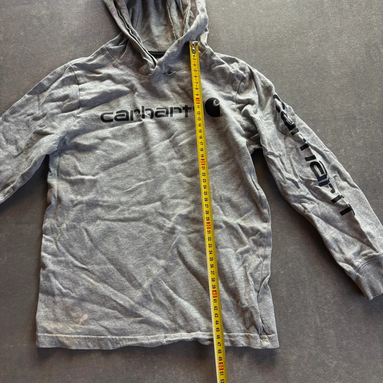 Carhartt Grey Spellout Hoodie Kids Size 6 Sleeve Graphic Logo Casual