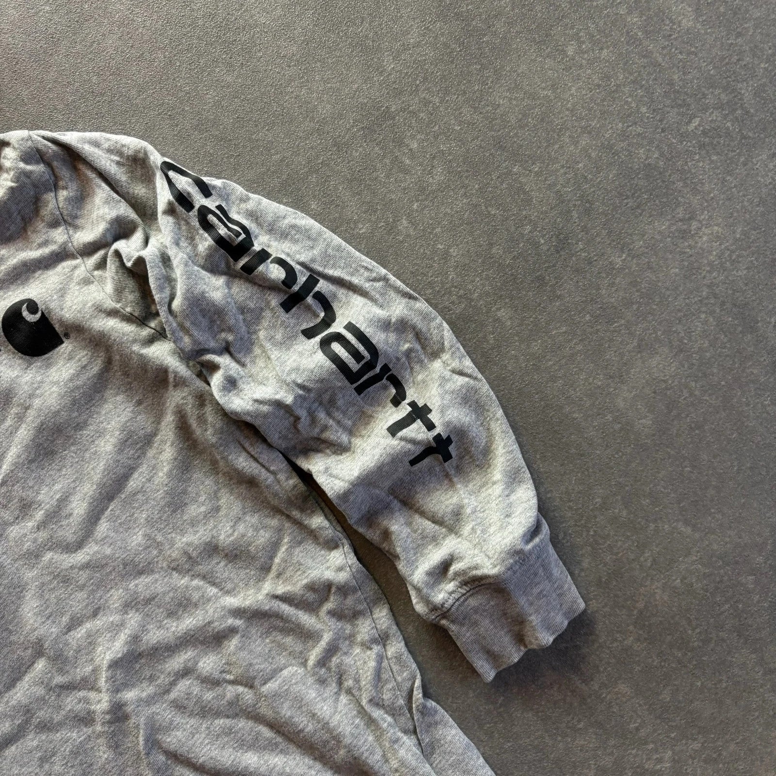 Carhartt Grey Spellout Hoodie Kids Size 6 Sleeve Graphic Logo Casual