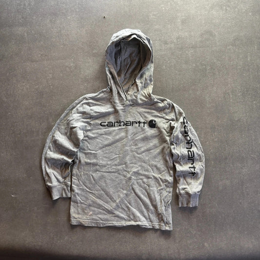 Carhartt Grey Spellout Hoodie Kids Size 6 Sleeve Graphic Logo Casual