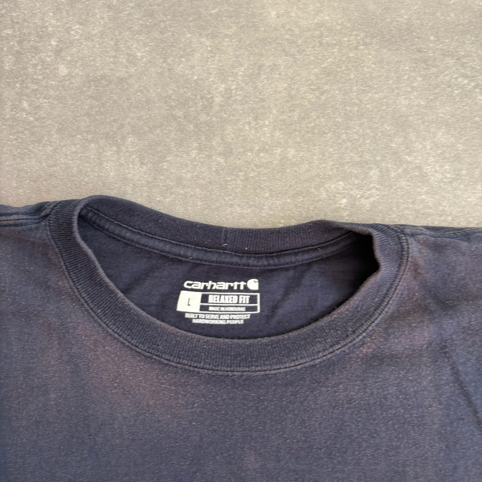 Carhartt Navy Spellout Graphic T-Shirt Mens Large Workwear Streetwear Logo