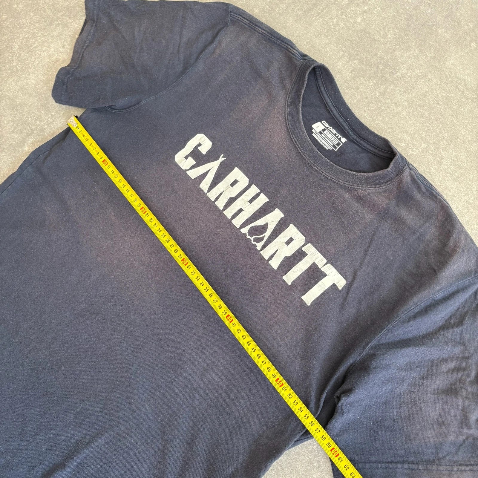 Carhartt Navy Spellout Graphic T-Shirt Mens Large Workwear Streetwear Logo