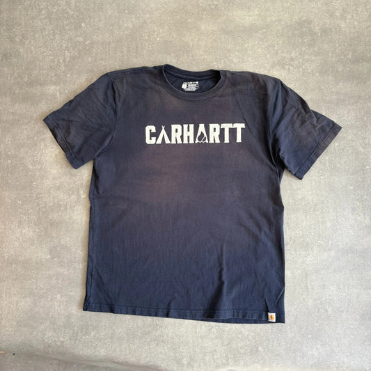 Carhartt Navy Spellout Graphic T-Shirt Mens Large Workwear Streetwear Logo
