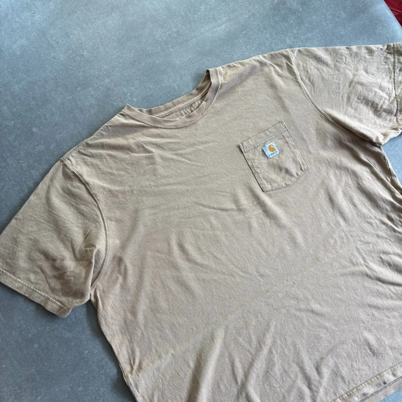 Carhartt Beige Pocket T-Shirt Mens XL Loose Fit Workwear Vintage Logo