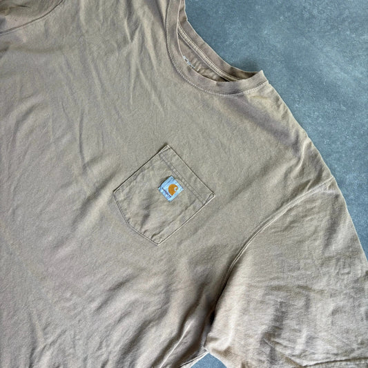 Carhartt Beige Pocket T-Shirt Mens XL Loose Fit Workwear Vintage Logo