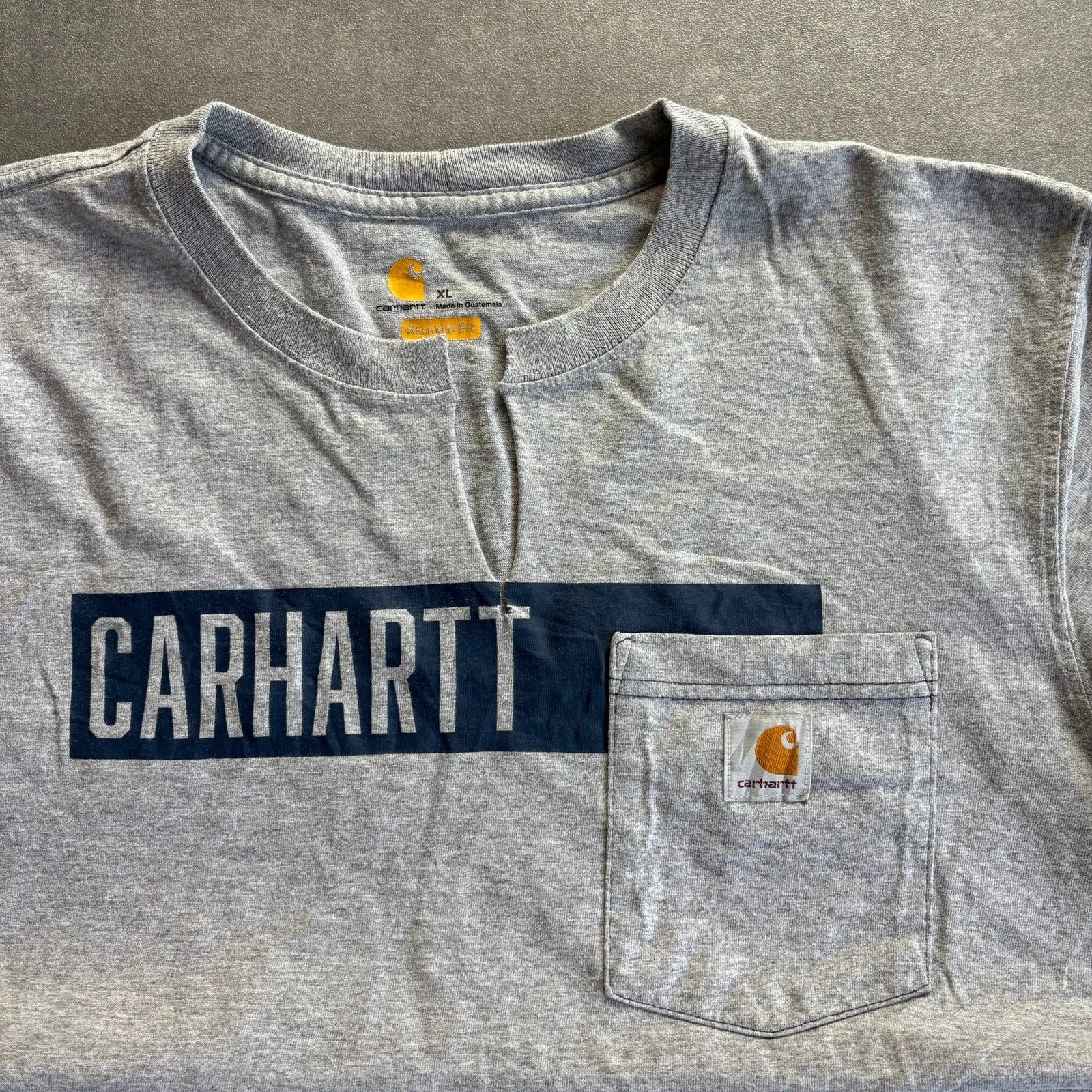 Carhartt Spellout Pocket Tee Heather Grey Chest Logo Vintage Heavyweight Workwear Crewneck