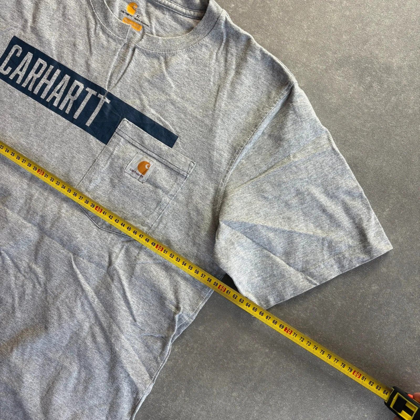 Carhartt Spellout Pocket Tee Heather Grey Chest Logo Vintage Heavyweight Workwear Crewneck