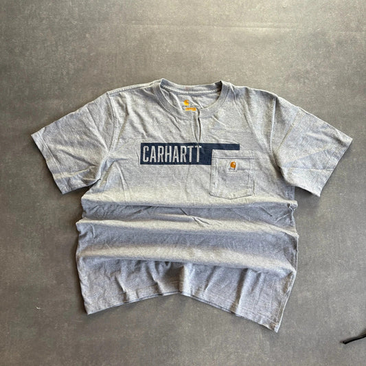 Carhartt Spellout Pocket Tee Heather Grey Chest Logo Vintage Heavyweight Workwear Crewneck