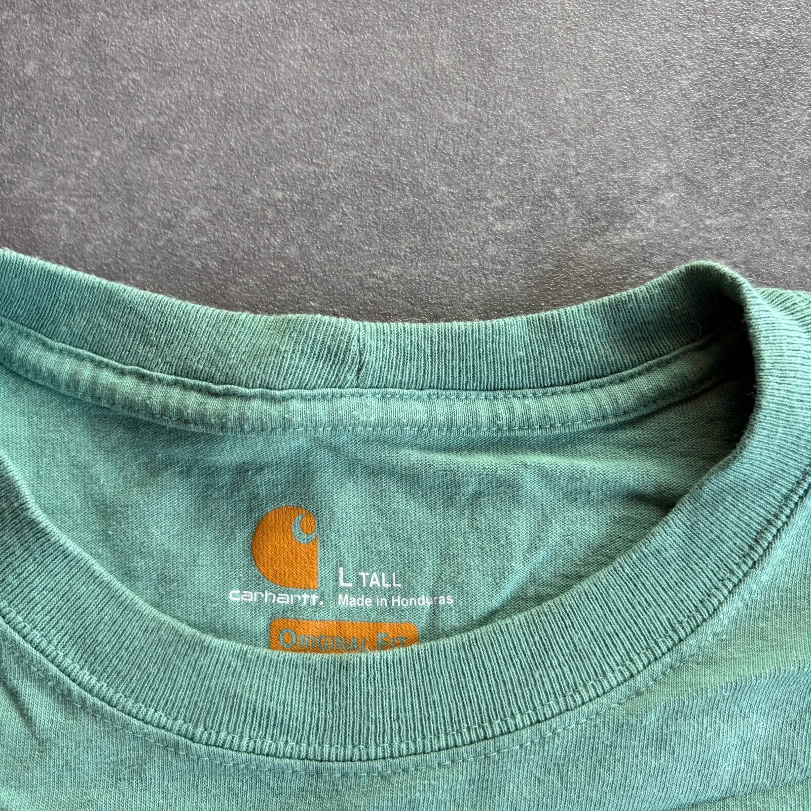 Carhartt Cropped Spellout Tee Sage Green Reworked Vintage Workwear Streetwear Casual Crewneck Womens
