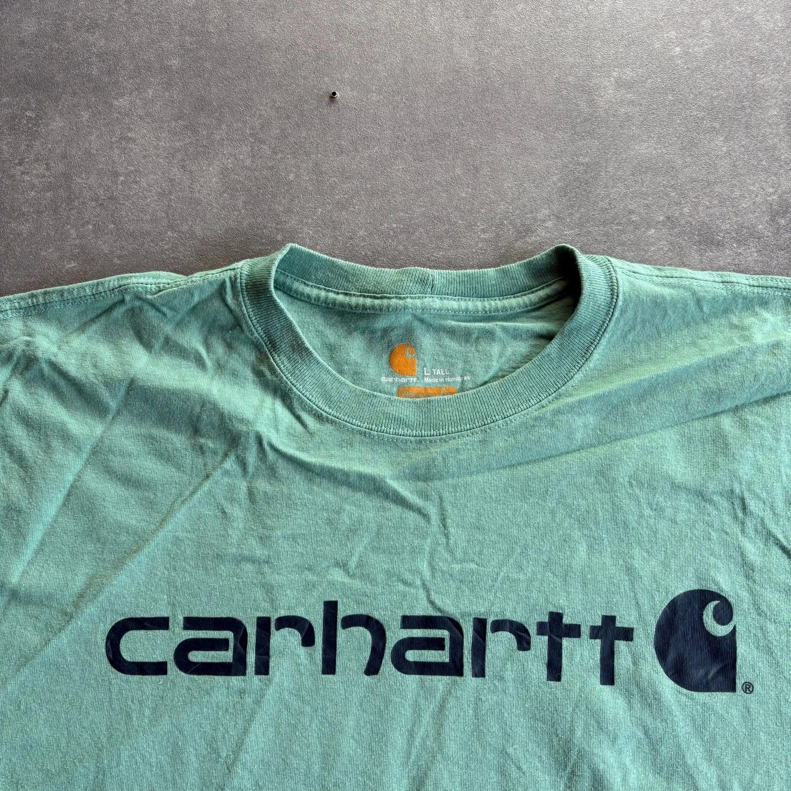 Carhartt Cropped Spellout Tee Sage Green Reworked Vintage Workwear Streetwear Casual Crewneck Womens
