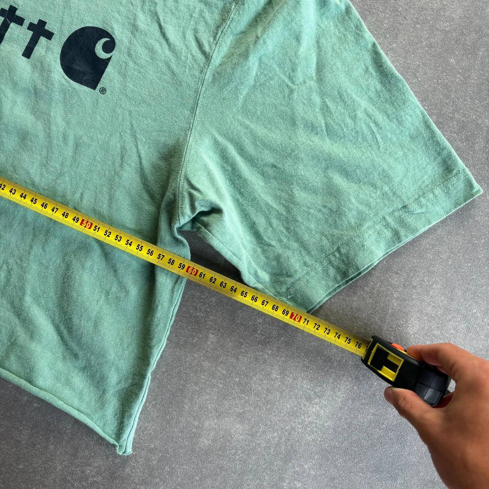 Carhartt Cropped Spellout Tee Sage Green Reworked Vintage Workwear Streetwear Casual Crewneck Womens