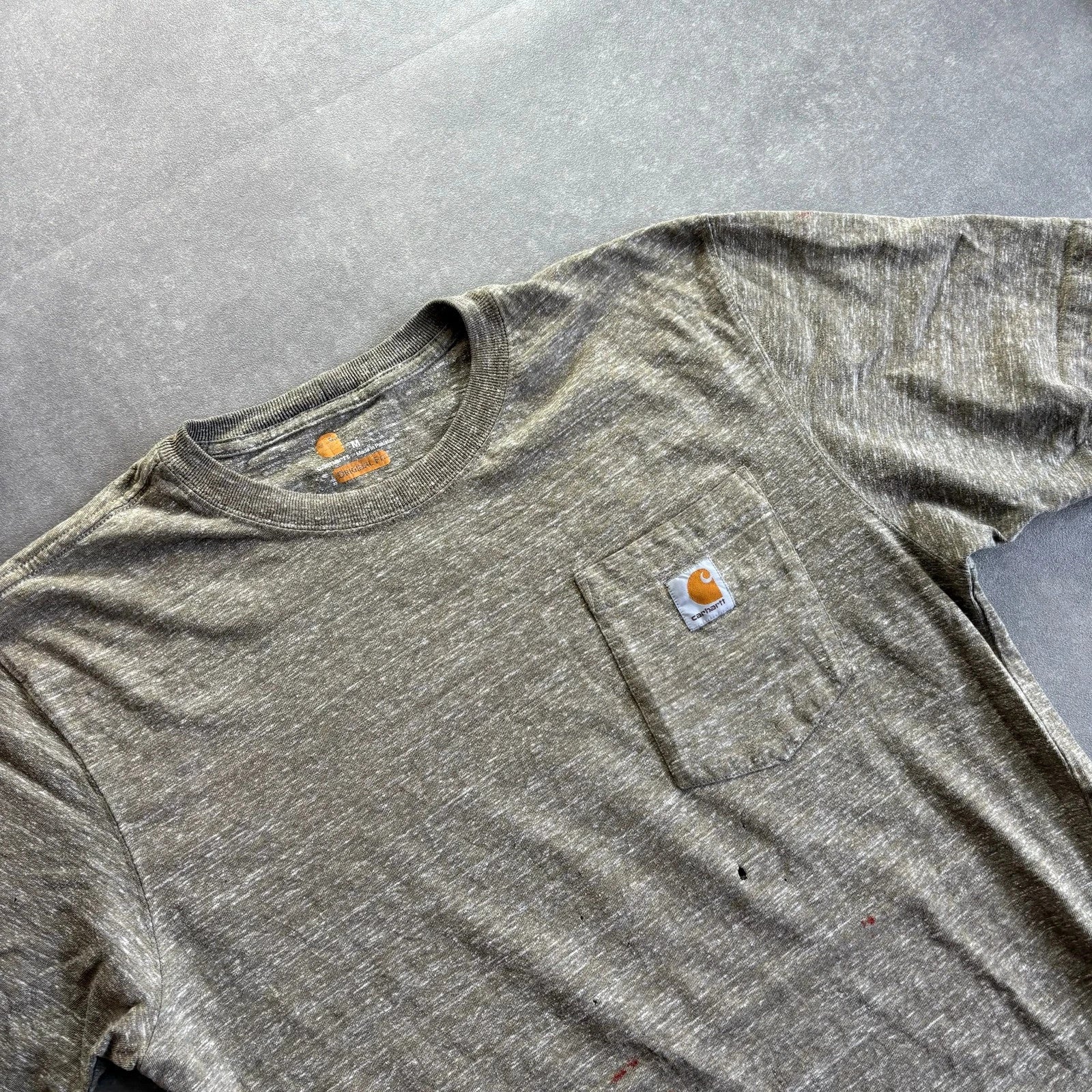 Carhartt Original Fit Pocket Tee Army Green Vintage Distressed Workwear Streetwear Casual Crewneck