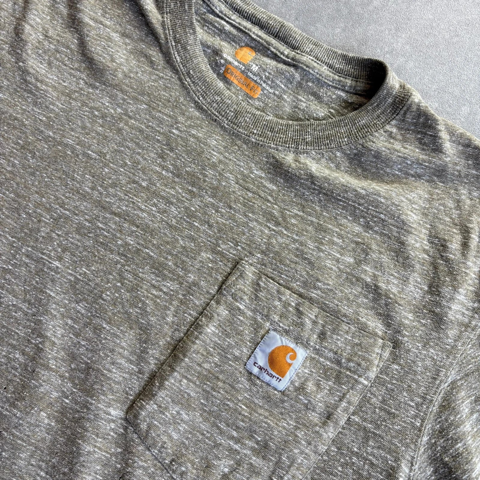 Carhartt Original Fit Pocket Tee Army Green Vintage Distressed Workwear Streetwear Casual Crewneck
