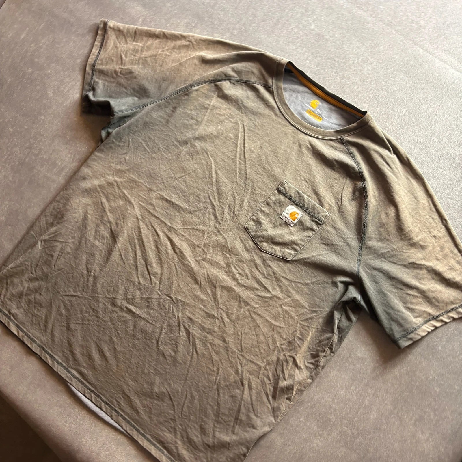 Carhartt Beige Relaxed Fit Pocket T Shirt Vintage Workwear Heavyweight Casual Logo