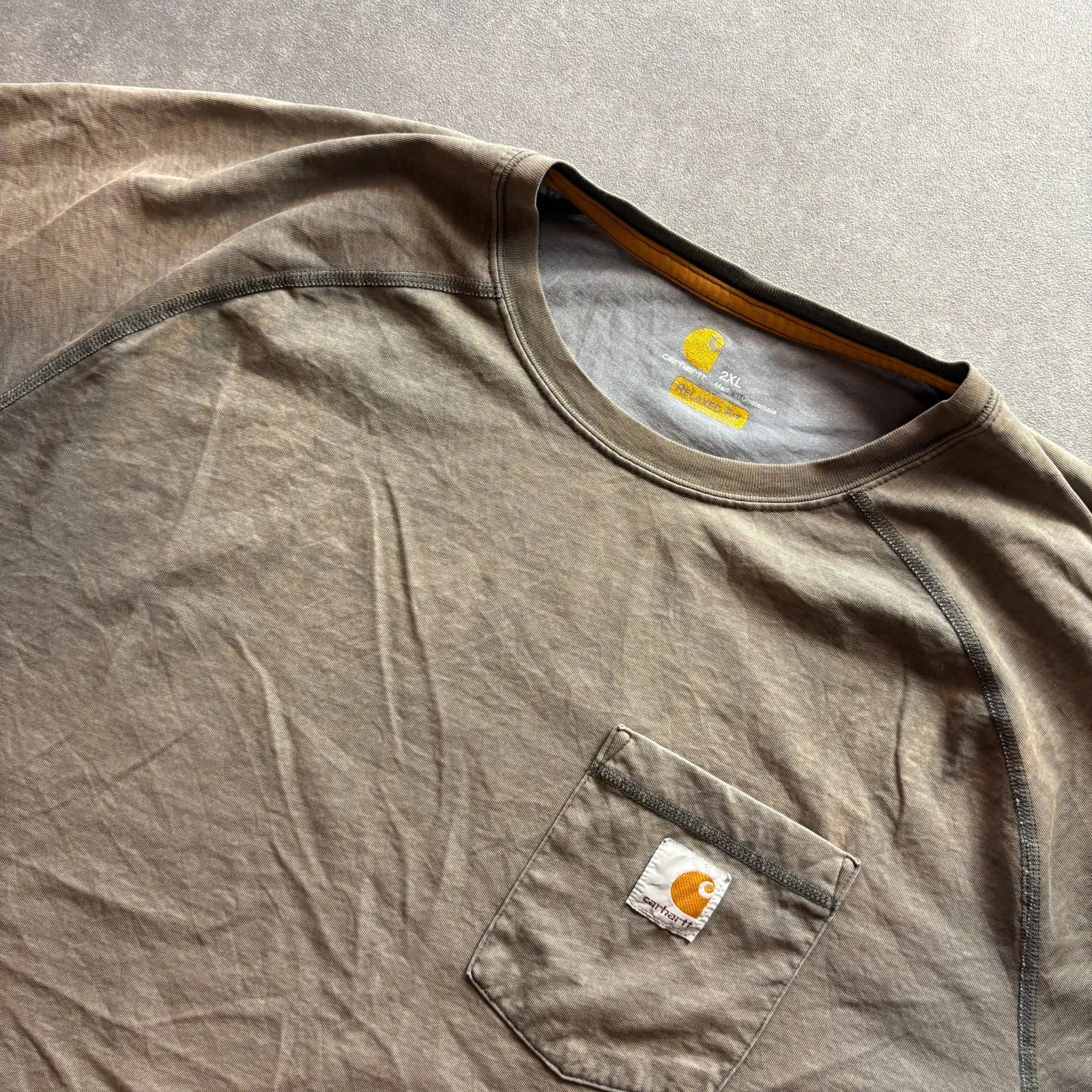 Carhartt Beige Relaxed Fit Pocket T Shirt Vintage Workwear Heavyweight Casual Logo