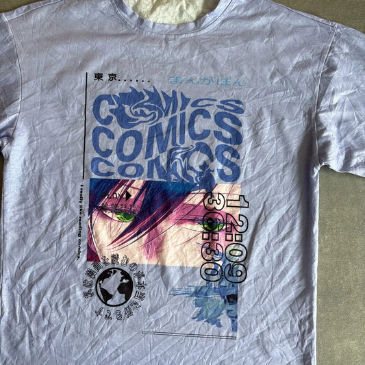 Vintage Comics Graphic Tee Pastel Lavender Anime Streetwear