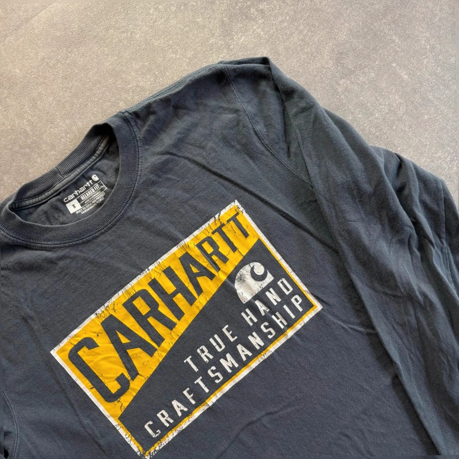 Carhartt True Hand craftsmanship Long Sleeve Graphic Tee Charcoal Relaxed Fit Vintage Workwear