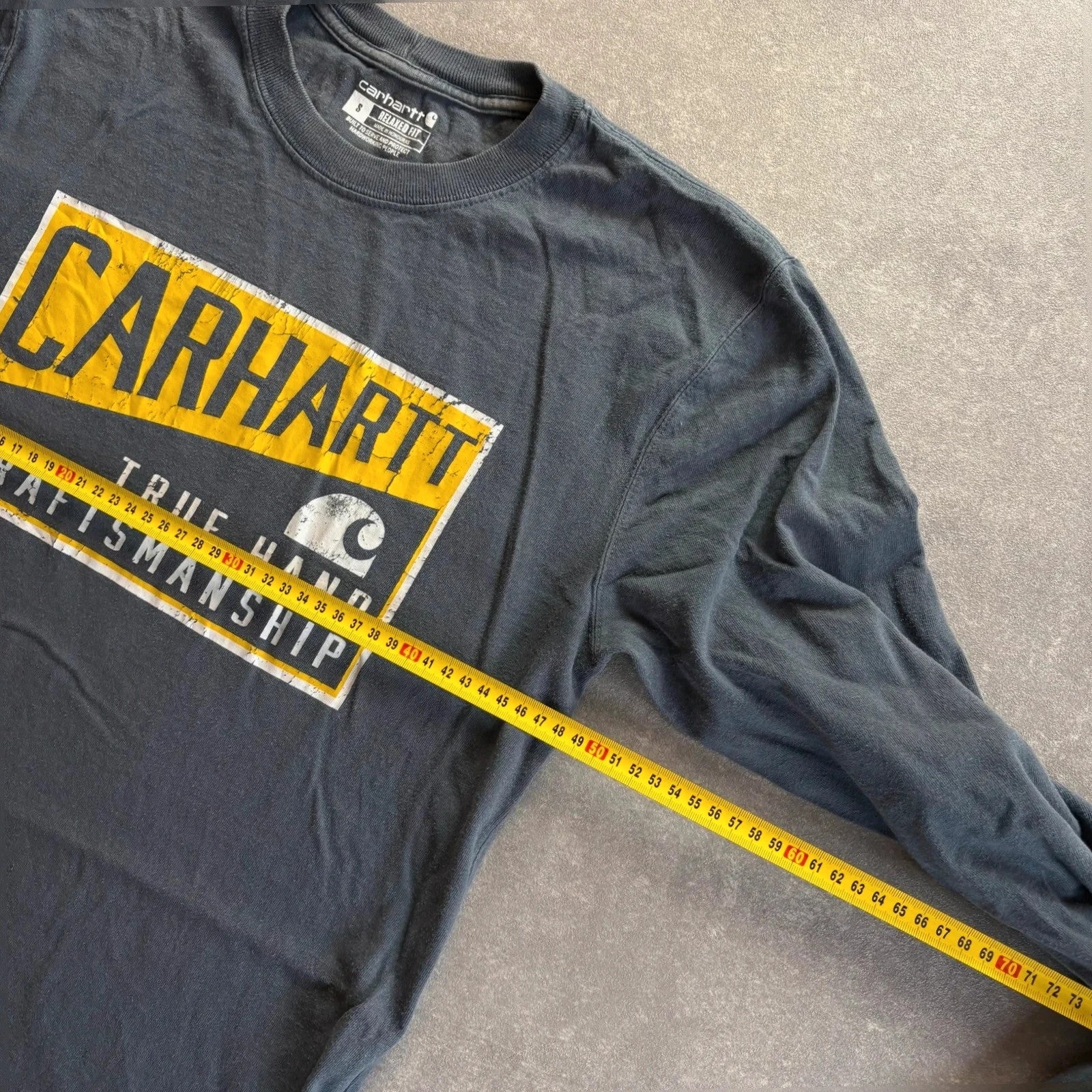 Carhartt True Hand craftsmanship Long Sleeve Graphic Tee Charcoal Relaxed Fit Vintage Workwear