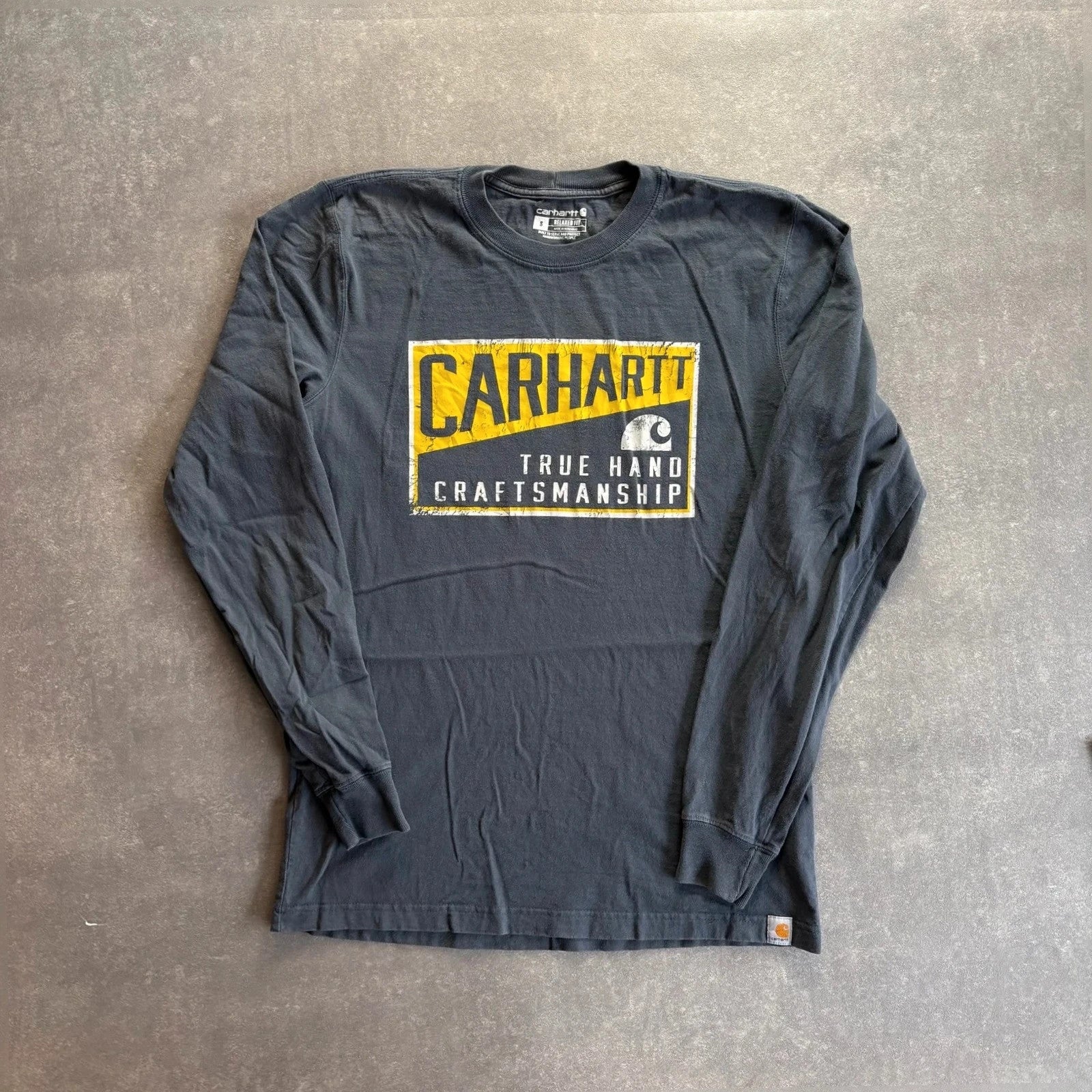 Carhartt True Hand craftsmanship Long Sleeve Graphic Tee Charcoal Relaxed Fit Vintage Workwear