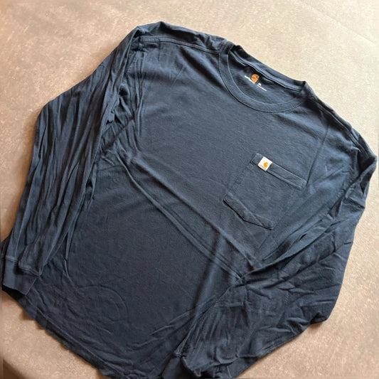 Carhartt long Sleeve Pocket Tee Blue Vintage Heavyweight Workwear Streetwear Casual Crewneck Cotton