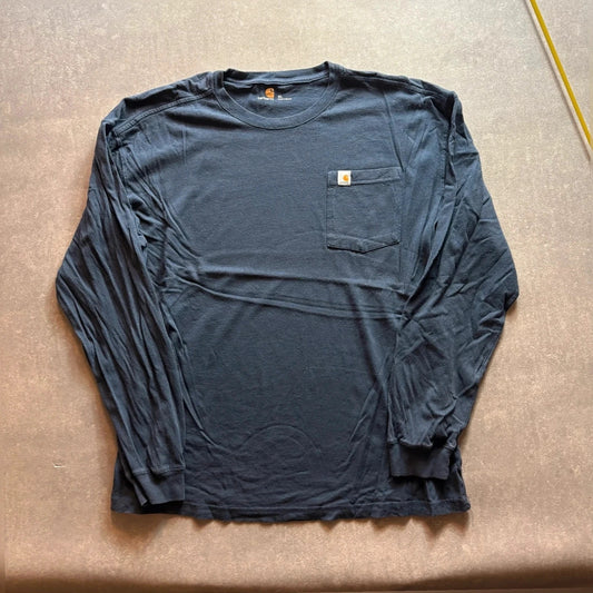 Carhartt long Sleeve Pocket Tee Blue Vintage Heavyweight Workwear Streetwear Casual Crewneck Cotton