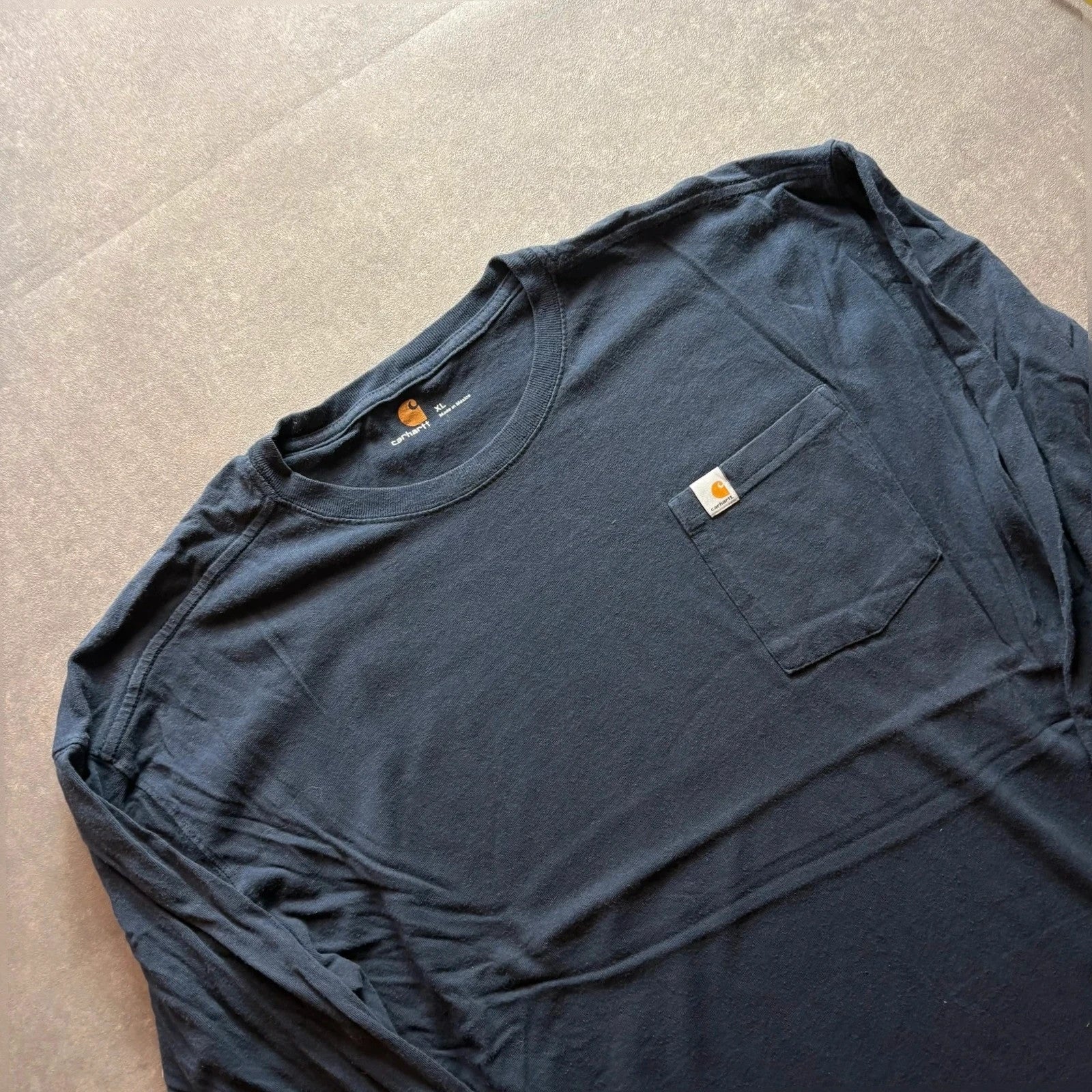 Carhartt long Sleeve Pocket Tee Blue Vintage Heavyweight Workwear Streetwear Casual Crewneck Cotton