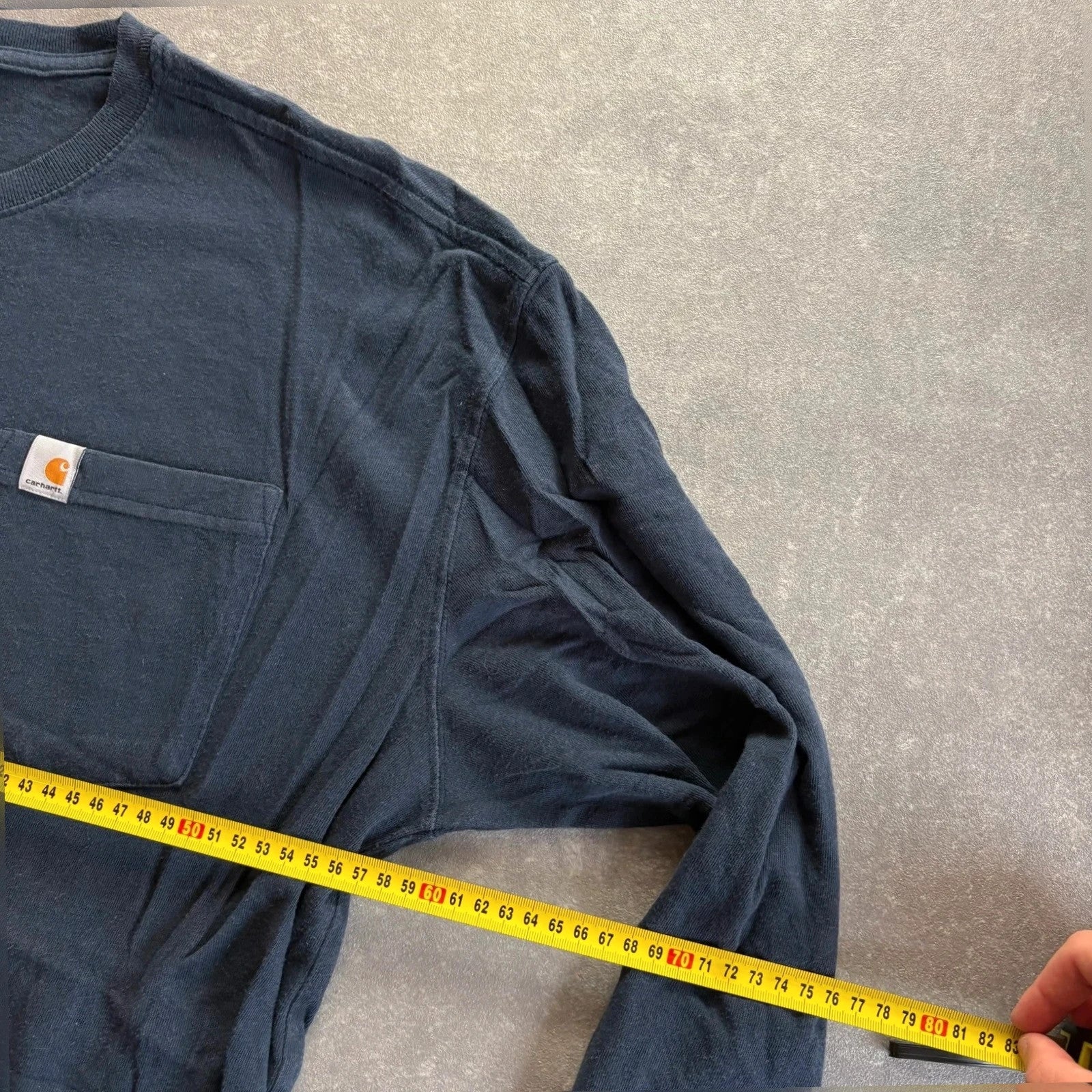 Carhartt long Sleeve Pocket Tee Blue Vintage Heavyweight Workwear Streetwear Casual Crewneck Cotton