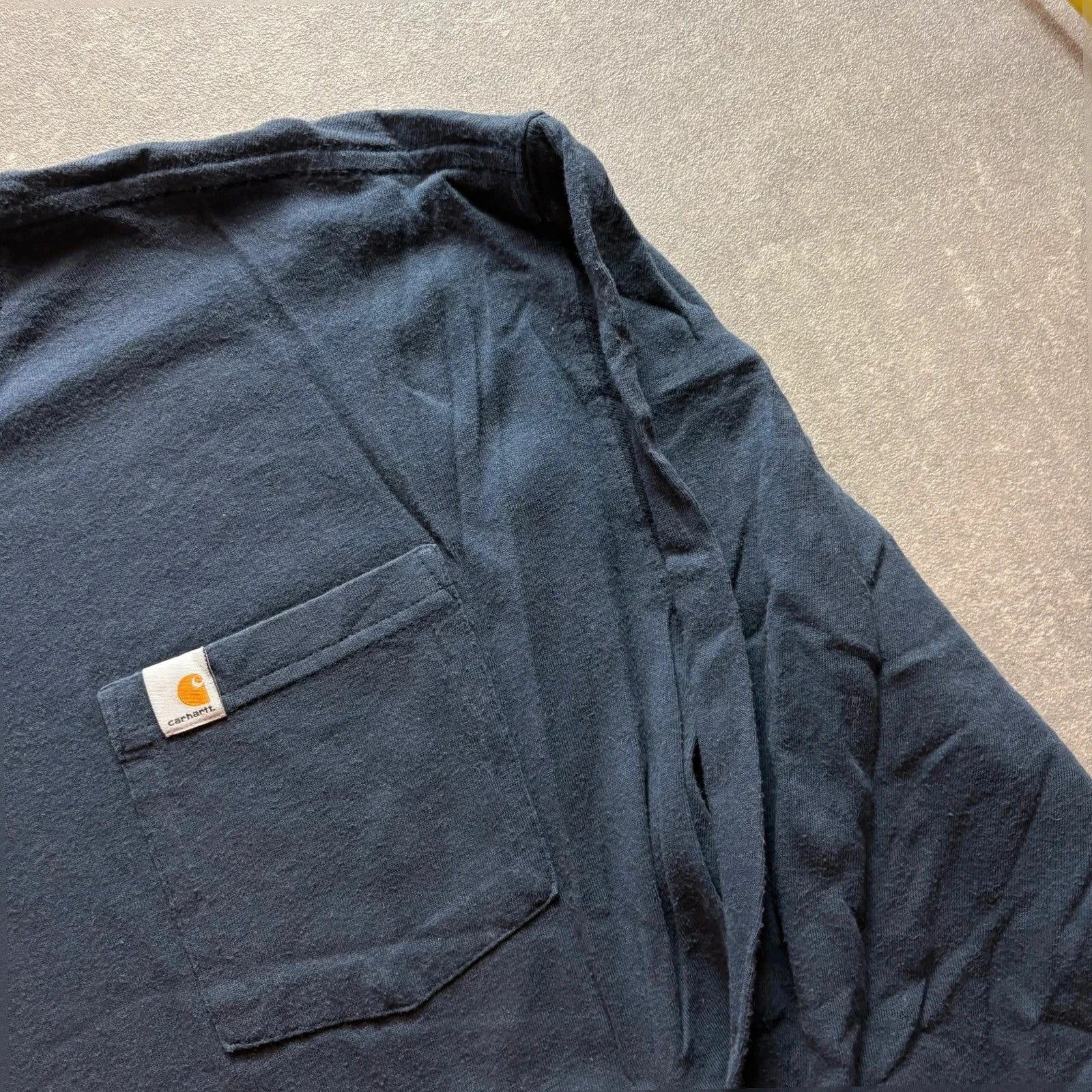 Carhartt long Sleeve Pocket Tee Blue Vintage Heavyweight Workwear Streetwear Casual Crewneck Cotton