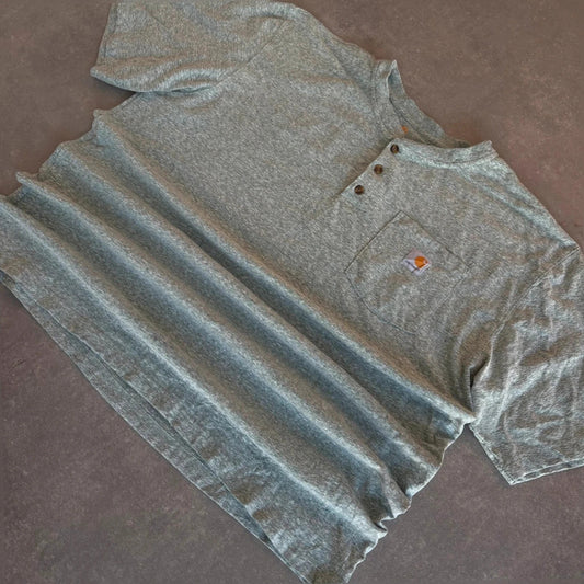 Carhartt Heather Grey Henley Pocket T-Shirt Mens XL Original fit Workwear 3 Button