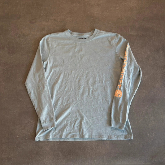 Carhartt Light Blue Long Sleeve Arm Logo T-Shirt Youth Large loose Fit Workwear Cotton
