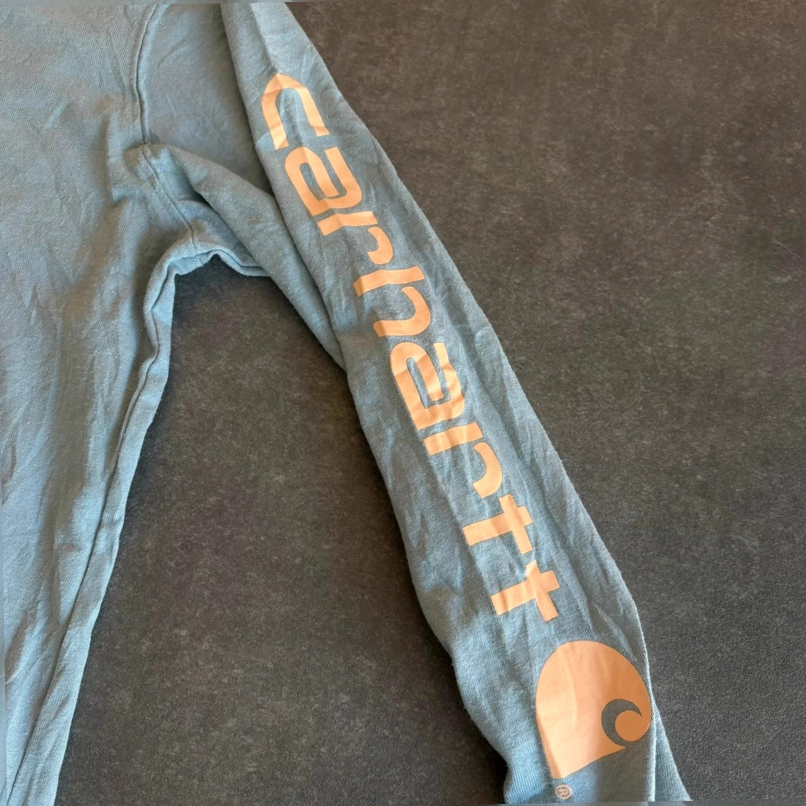 Carhartt Light Blue Long Sleeve Arm Logo T-Shirt Youth Large loose Fit Workwear Cotton